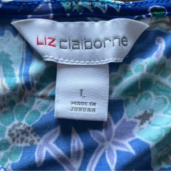 Blue and Green Relaxed Tie Front Blouse with 3/4 Sleeves - Picture 7 of 8